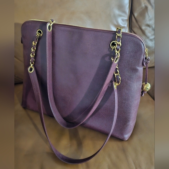 Chanel Caviar Leather CC Tote Bag Burgundy Vintage - Picture 5 of 12
